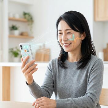 rPPG技術による非接触バイタル測定のイメージ